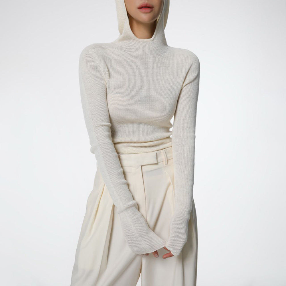Damen enganliegendes Turtleneck-Oberteil mit Daumenlöchern und strukturiertem Design Drune