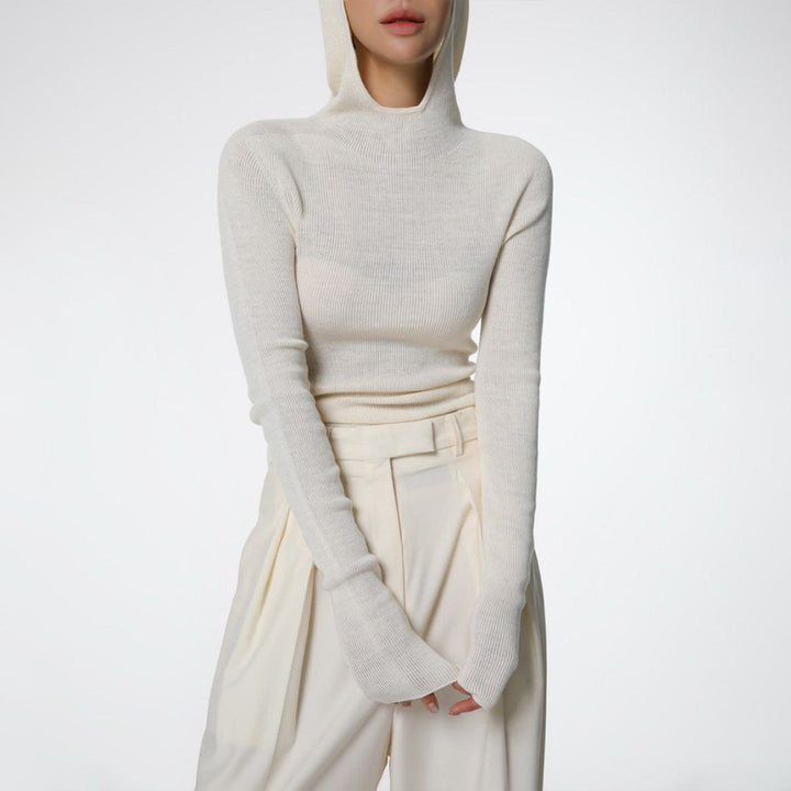 Damen enganliegendes Turtleneck-Oberteil mit Daumenlöchern und strukturiertem Design Drune