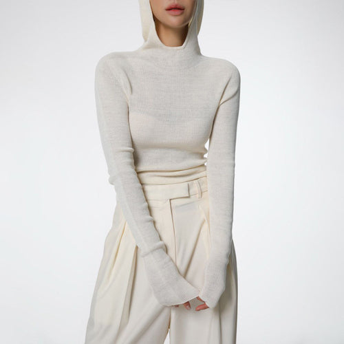 Damen enganliegendes Turtleneck-Oberteil mit Daumenlöchern und strukturiertem Design Drune