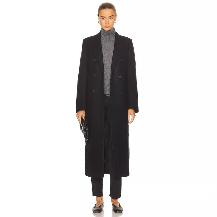 Damen Maxilanger Zweireihiger Wollmix-Longcoat mit maßgeschneidertem Finish Drune