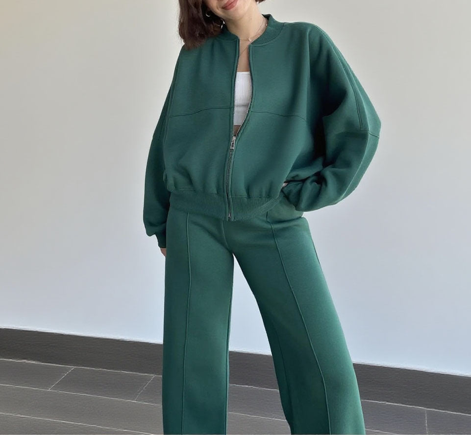 Damen Sportliche Oversize Trainingsjacke und Hose Set Drune