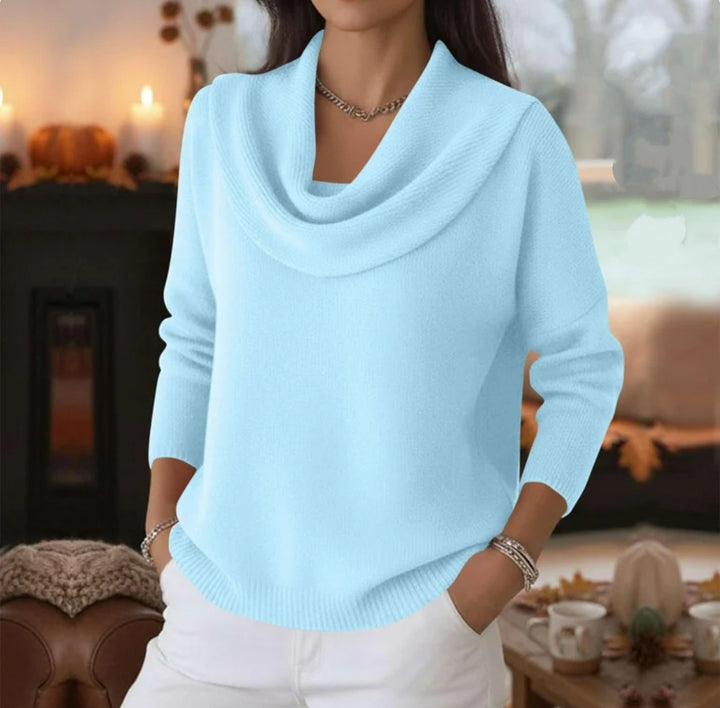 Damen Lässiger Schalkragen-Feinstrickpullover mit überschnittener Schulter und geripptem Saum Drune