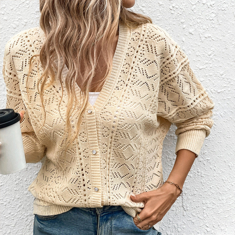 Damen Strickjacke mit filigranem Lochmuster und lässigem Schnitt Drune