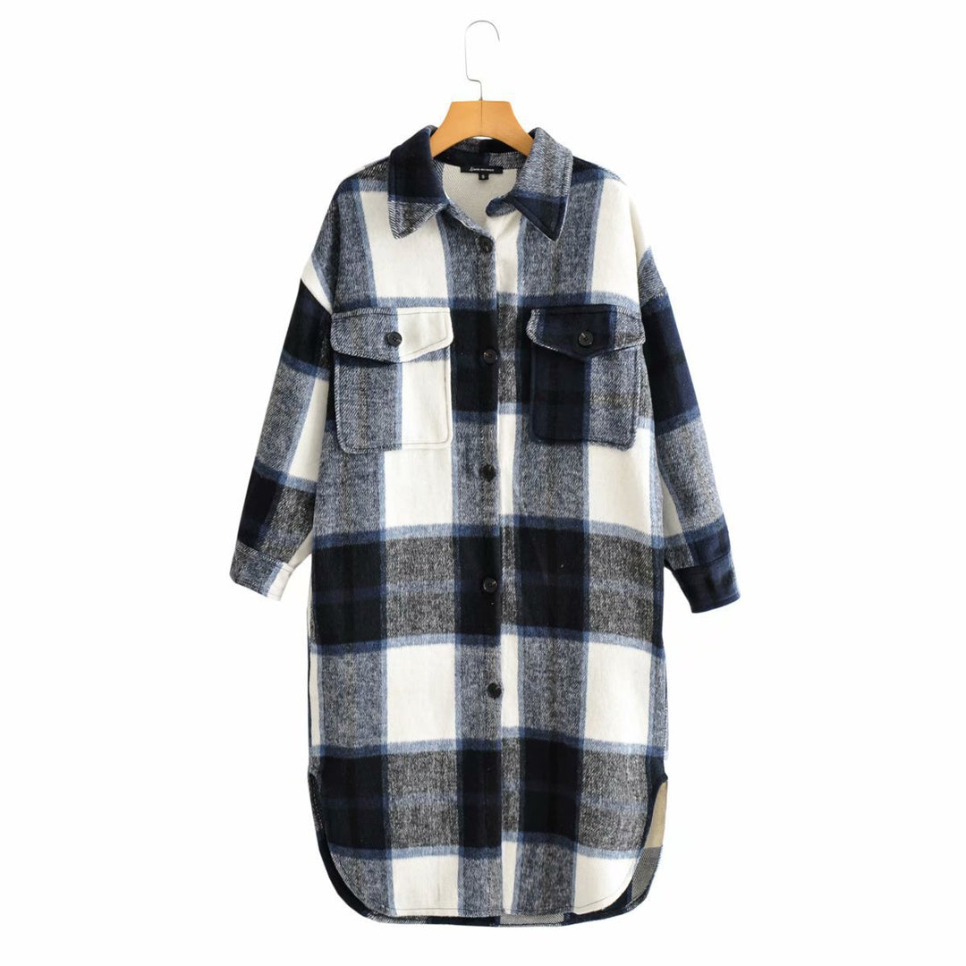 Damen Longline-Karo-Hemdjacke mit aufgesetzten Taschen Drune