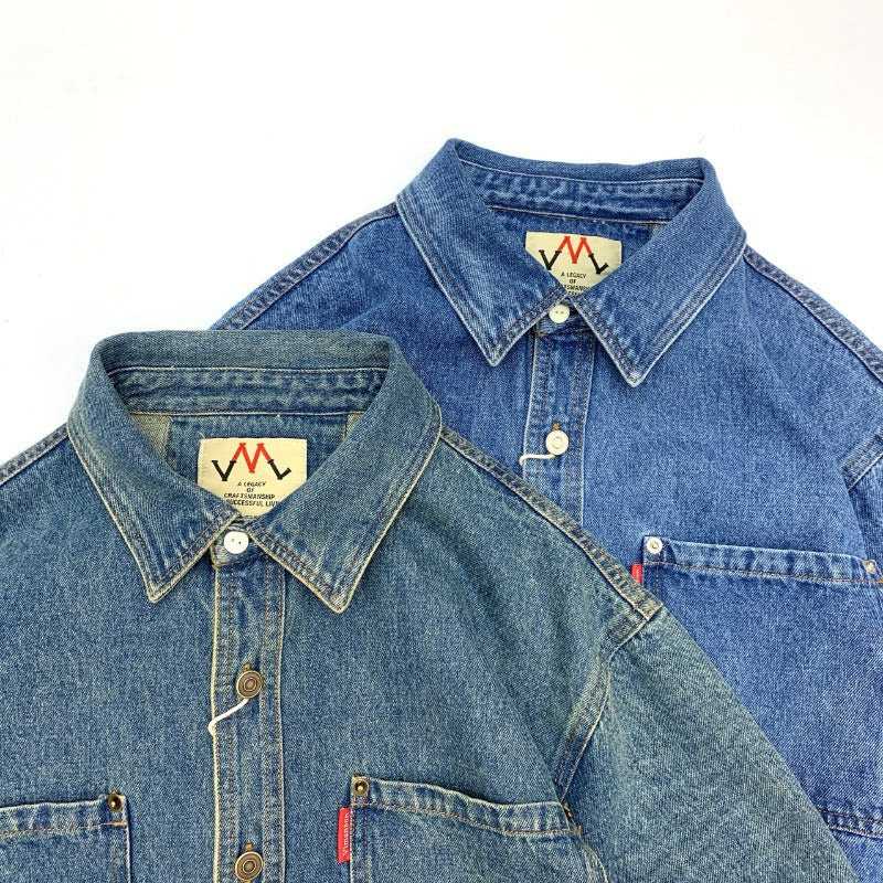 Herren Relaxed Denim-Hemdjacke mit aufgesetzten Brusttaschen und gerundetem Saum Drune