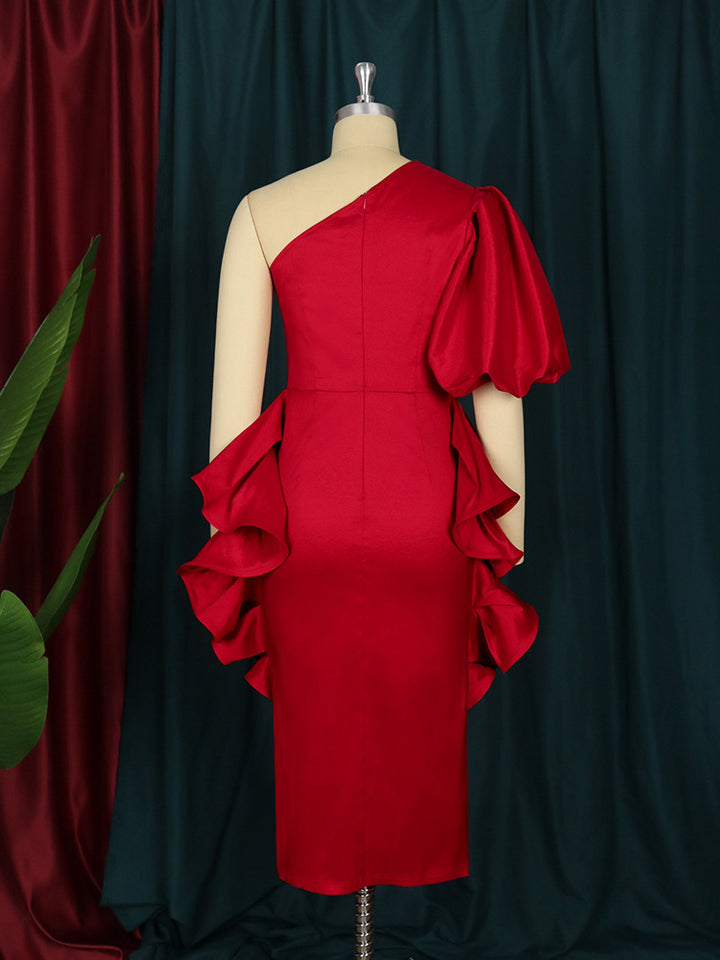 Damen Cocktailkleid mit asymmetrischem Schnitt und voluminösem Rüschendesign Drune