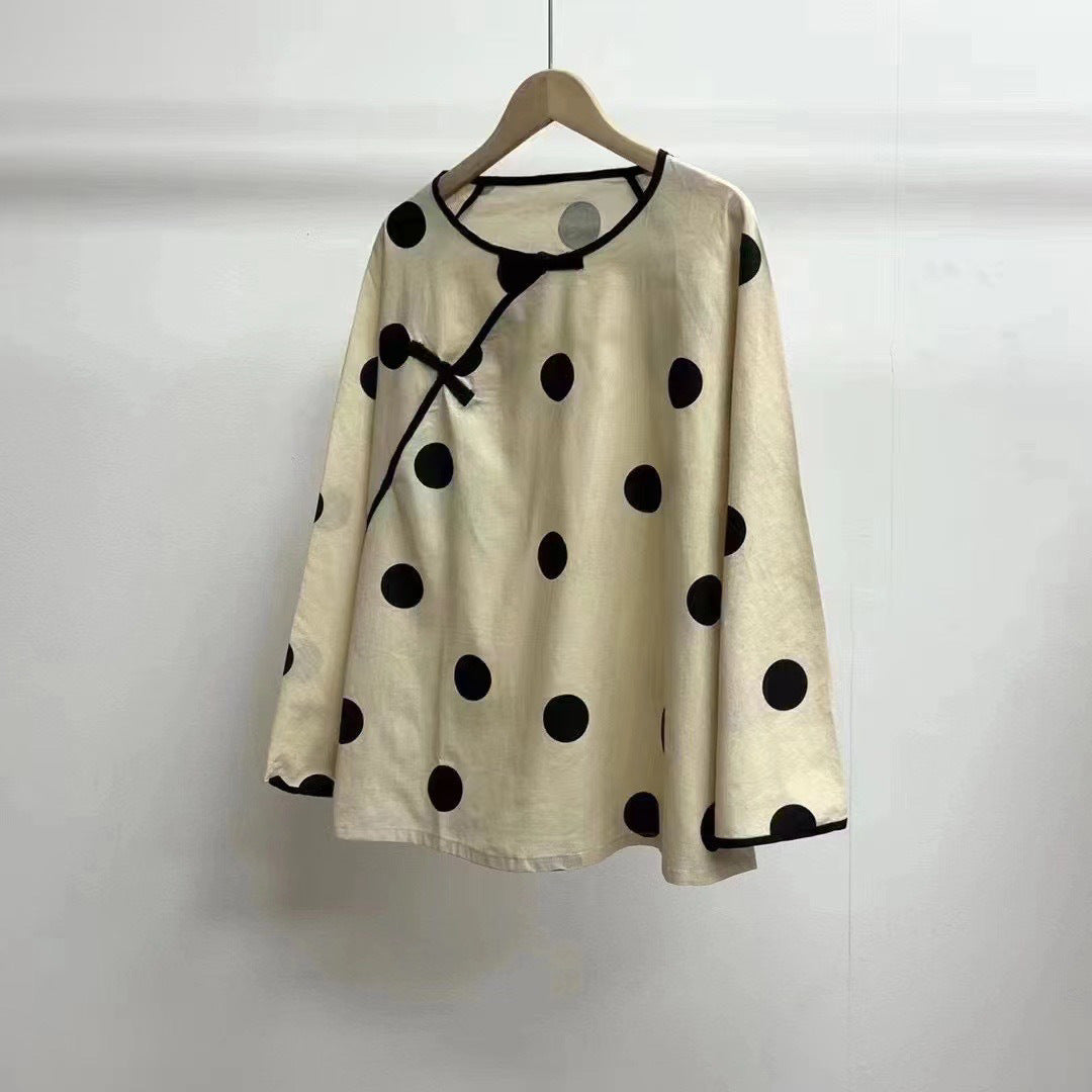 Damen Stylische Polka Dot Tunika Oberteil Drune