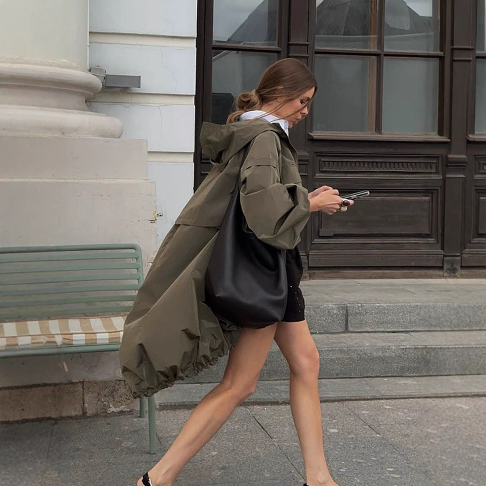 Damen Übergangsjacke mit Kapuze und voluminösen Ärmeln Drune