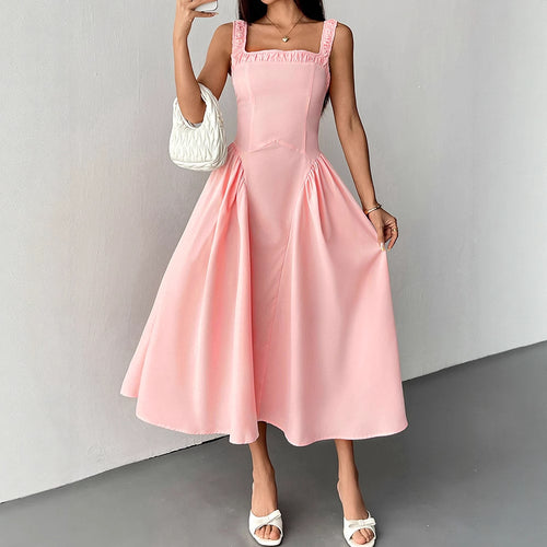 Damen Midikleid mit feinen Rüschendetails und figurbetontem Schnitt Drune