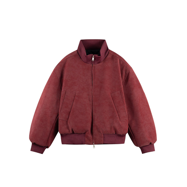 Damen Boxy-Bomberjacke im Vintage-Suede-Look mit hohem Rippkragen und Kängurutaschen Drune