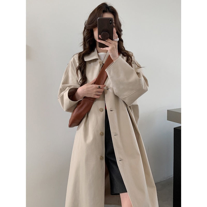 Damen Langer Oversize-Mantel im Trenchstil mit weitem Schnitt und klassischem Revers Drune
