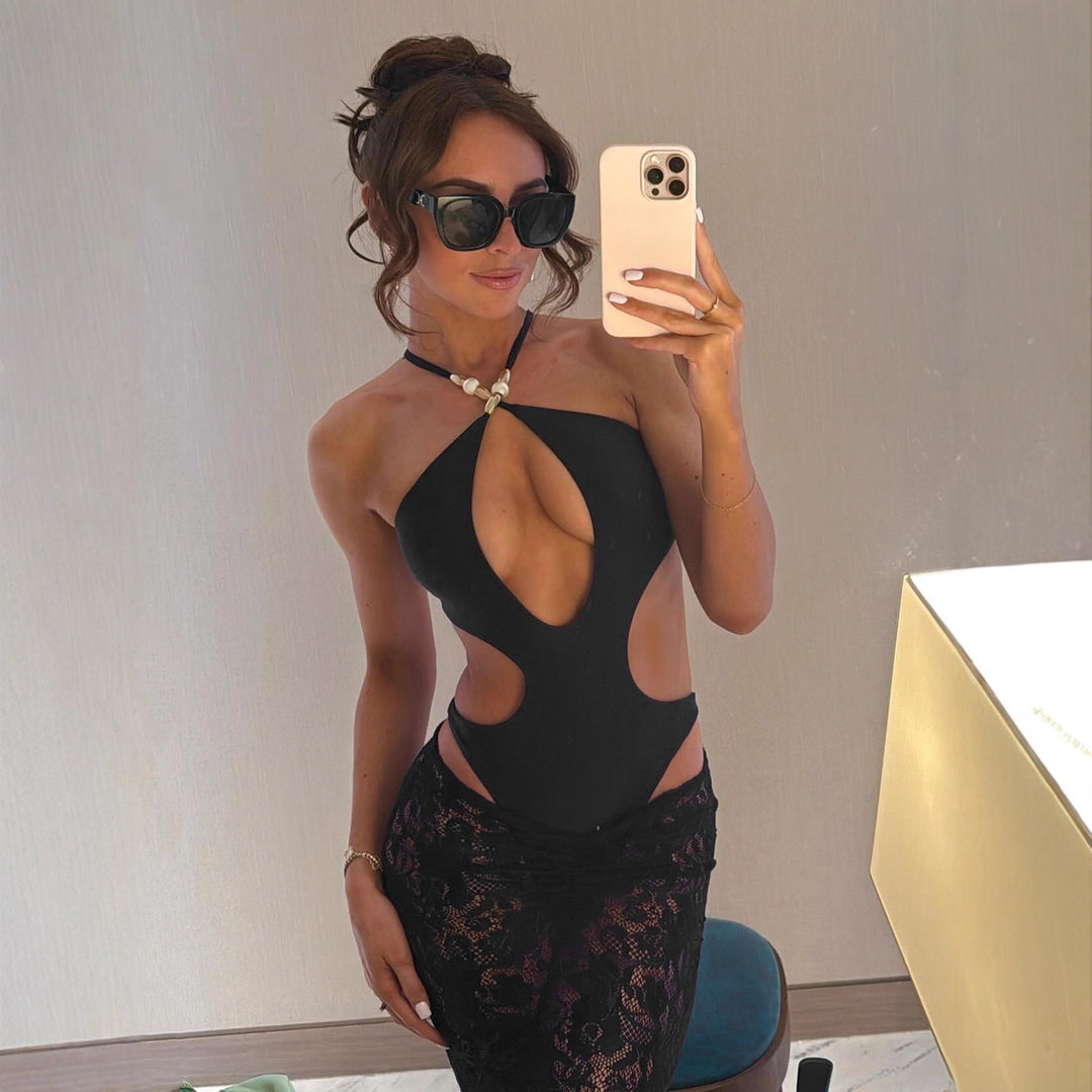 Damen Cut-Out Badeanzug mit Raffungen und verstellbaren Trägern Drune