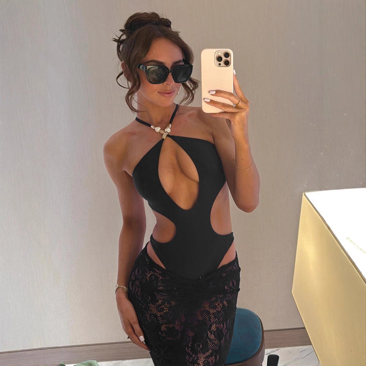 Damen Cut-Out Badeanzug mit Raffungen und verstellbaren Trägern Drune