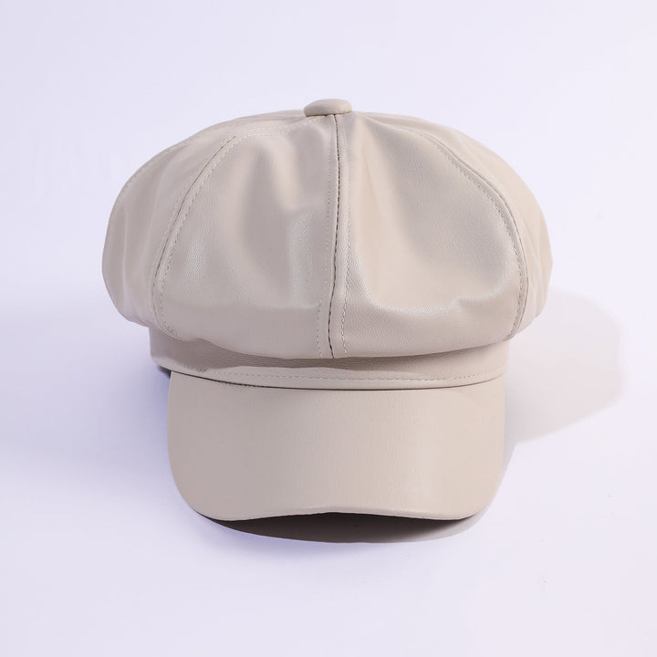 Damen Leder-Baker Boy Cap mit Klassischem Design Drune