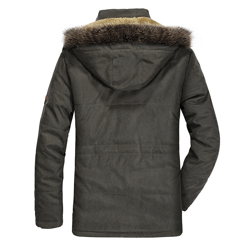 Herren nan gefütterte Parkajacke mit abnehmbarer Kapuze, Kunstfellbesatz und winddichter Isolation Drune