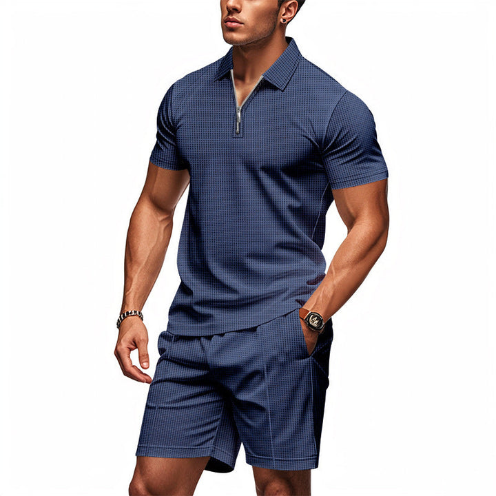 Herren Sportliches Kurzarm-Set mit teils strukturiertem Design und durchgehendem Reißverschluss Drune