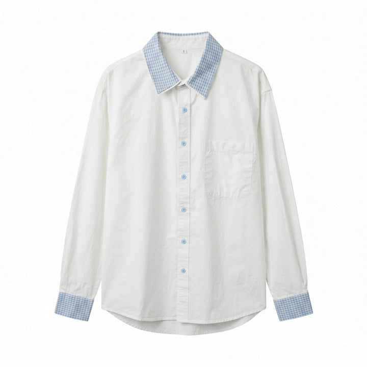 Unisex Oversize Baumwoll-Hemd mit kontrastiertem Vichykaro-Kragen und Manschetten Drune