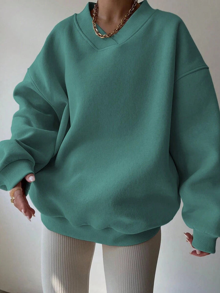 Damen Oversized V-Ausschnitt Sweatshirt mit verstärktem Rippkragen und extraweitem Cut Drune