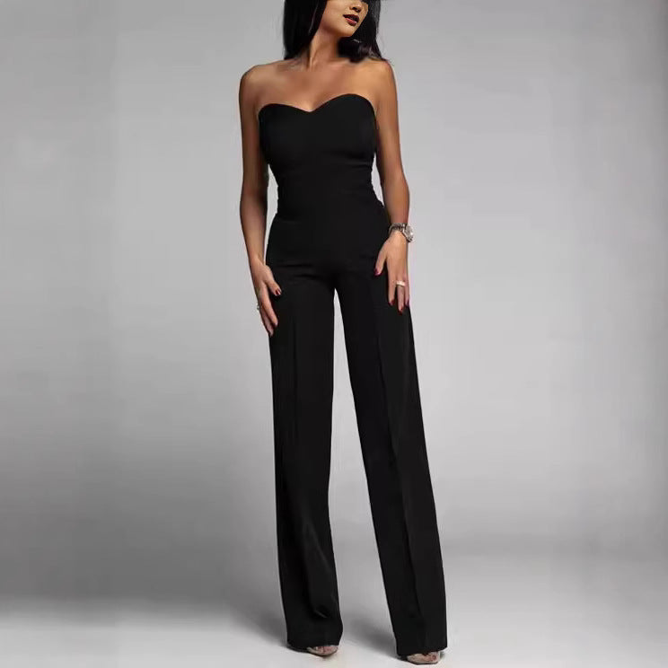 Damen eleganter Jumpsuit mit schulterfreiem Design und weitem Bein Drune