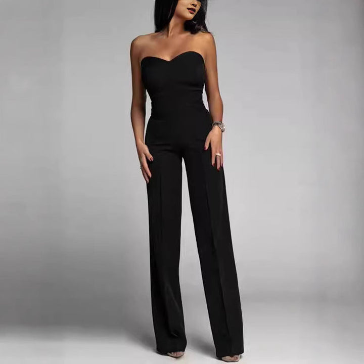 Damen eleganter Jumpsuit mit schulterfreiem Design und weitem Bein Drune