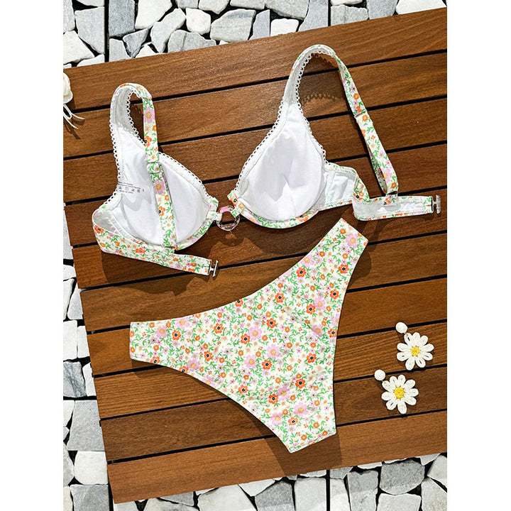 Damen Bikini-Set mit floralem Druck und raffinierten Rüschen Drune