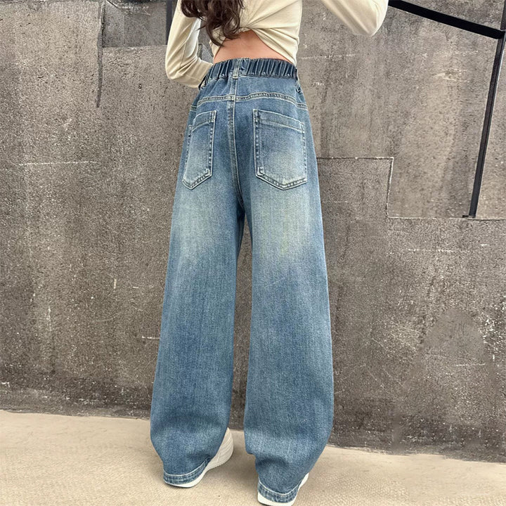 Damen weite Denim-Hose mit elastischem Bund und lässigem Schnitt Drune