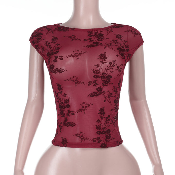 Damen Spitzenoberteil mit floralem Muster und transparenter Gestaltung Drune