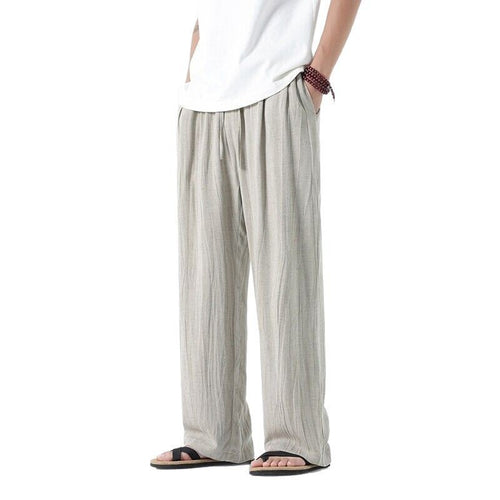Herren nan weite Leinenhose mit verstellbarem Tunnelzugbund, lässiger Bundfaltenoptik und seitlichen Eingrifftaschen Drune