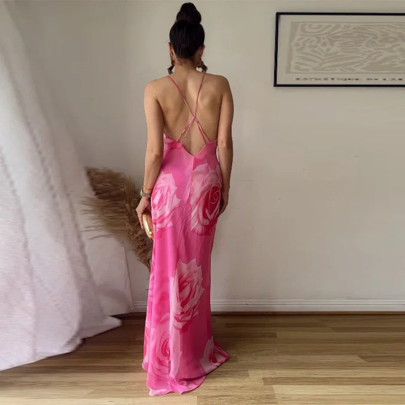 Damen Elegantes Maxikleid mit seitlichem Schlitz und zarten Trägern Drune