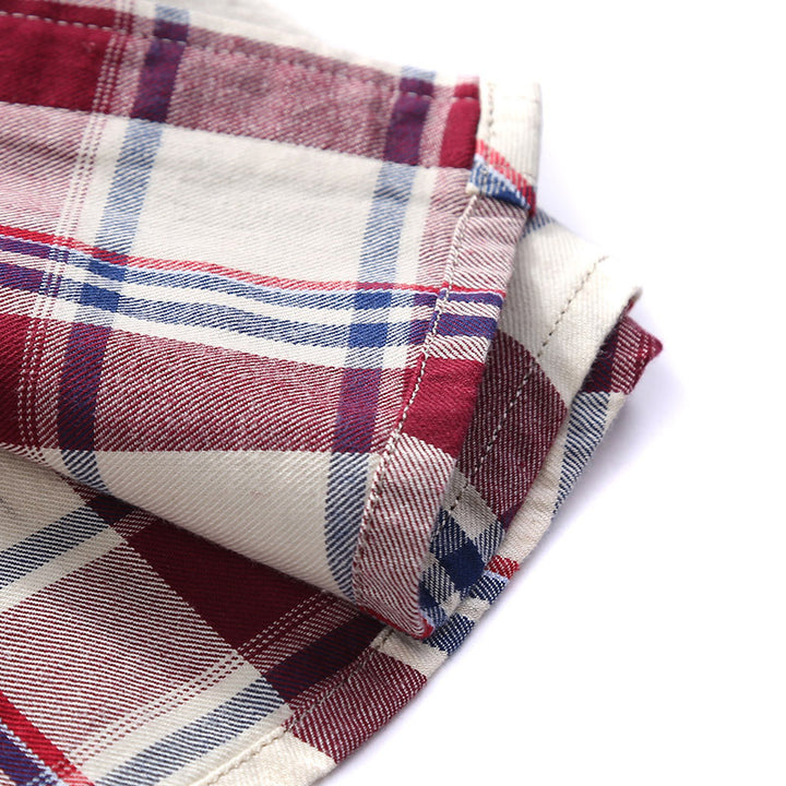Herren Karierte Baumwoll-Flanell-Hemdjacke mit Brustpattentaschen und Hemdkragen Drune