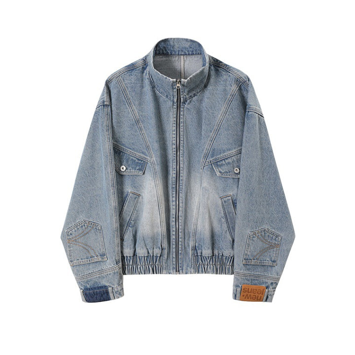 Damen Oversized Jeansjacke mit Stehkragen, Reißverschluss und elastischem Saum Drune