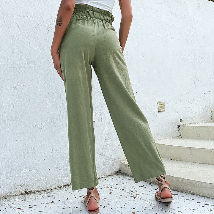 Damen Hochtaillierte Culotte-Hose mit Bundfalten, Knopf-Tabulierung und weitem Bein Drune
