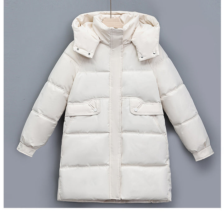 Damen nan langer thermogepolsterter Parka mit abnehmbarer Kapuze, verdecktem Reißverschluss und Klappentaschen Drune