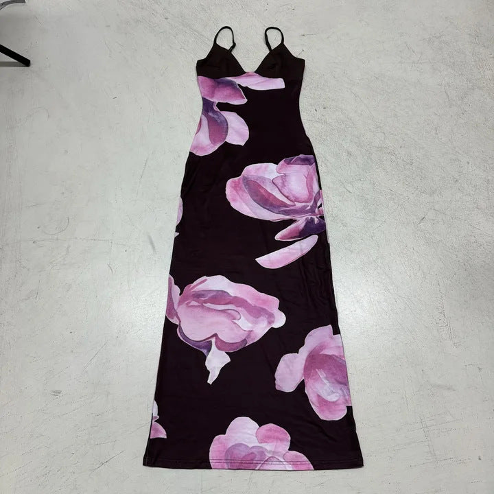 Damen Maxikleid mit floralem Muster und V-Ausschnitt Drune