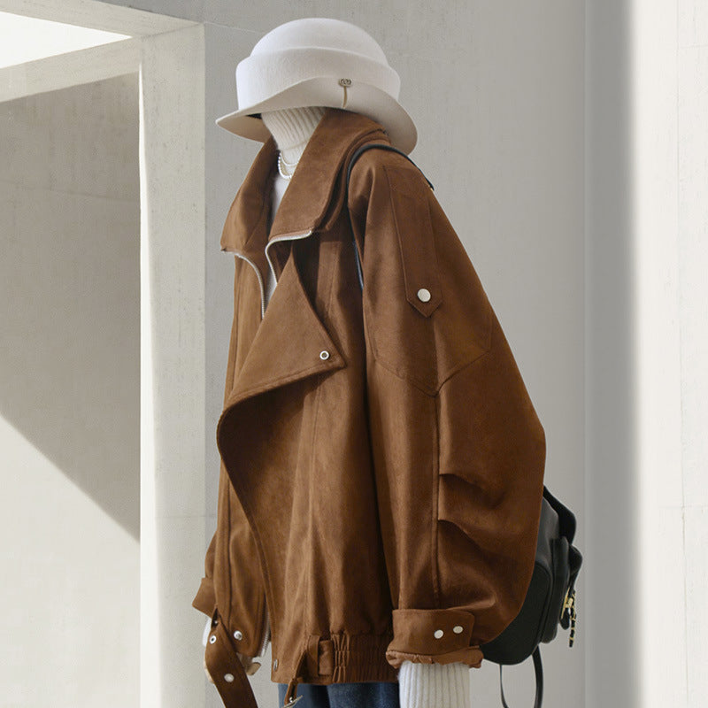Damen Modische Wildlederjacke mit asymmetrischem Schnitt Drune