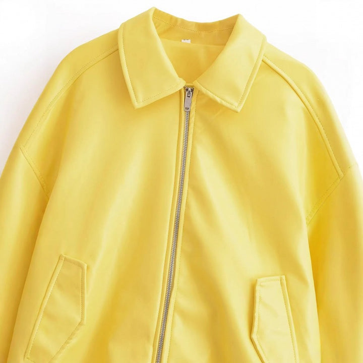 Damen Oversize-Bomberjacke mit Hemdkragen, verdecktem Reißverschluss und breiten Rippenbündchen Drune
