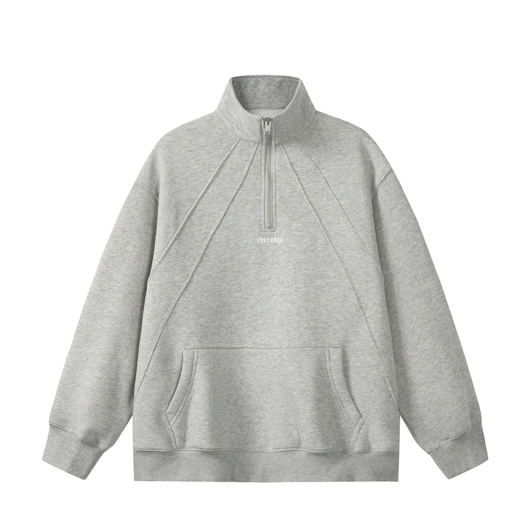 Unisex Oversize Sweatshirt mit Halbzip, hohem Funnelkragen und Kängurutasche Drune