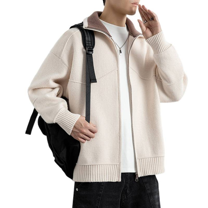 Herren Strick-Zipjacke mit Kontrastkragen und Rippbündchen Drune