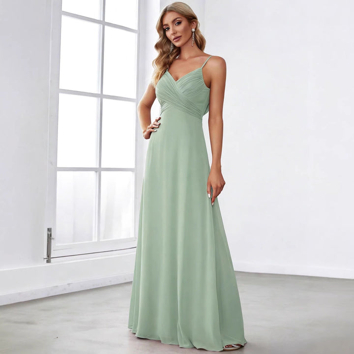 Damen nan fließendes Chiffon-Abendkleid mit überkreuzter Drapage, Empire-Taille und feinen Spaghettiträgern Drune