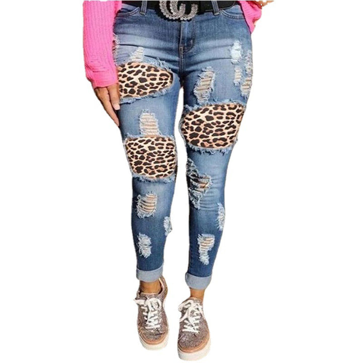 Damen skinny Jeans mit Leoparden-Patch und Vintage-Effekten Drune