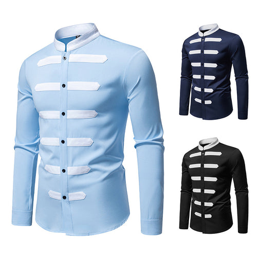 Herren Slim-Fit Hemd mit Stehkragen und dekorativen Paspelstreifen Drune