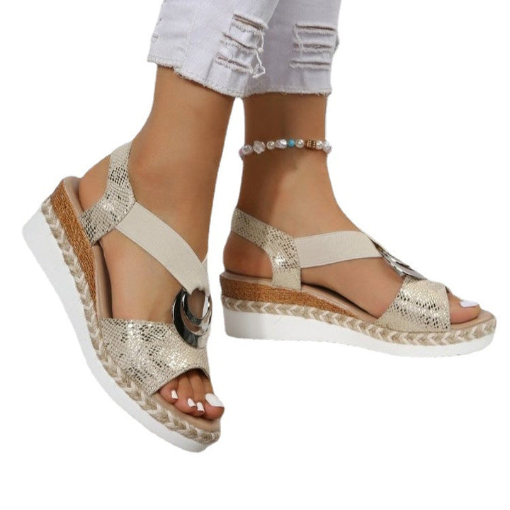 Damen Wedge-Sandalen mit modernen Riemendesign und elegantem Zierelement Drune