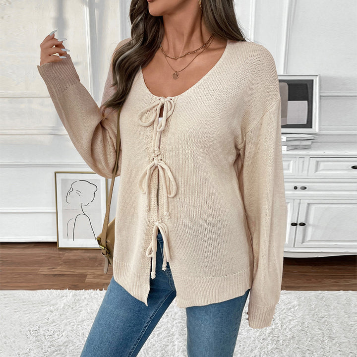 Damen Modischer Strickcardigan mit Kordelzug Drune