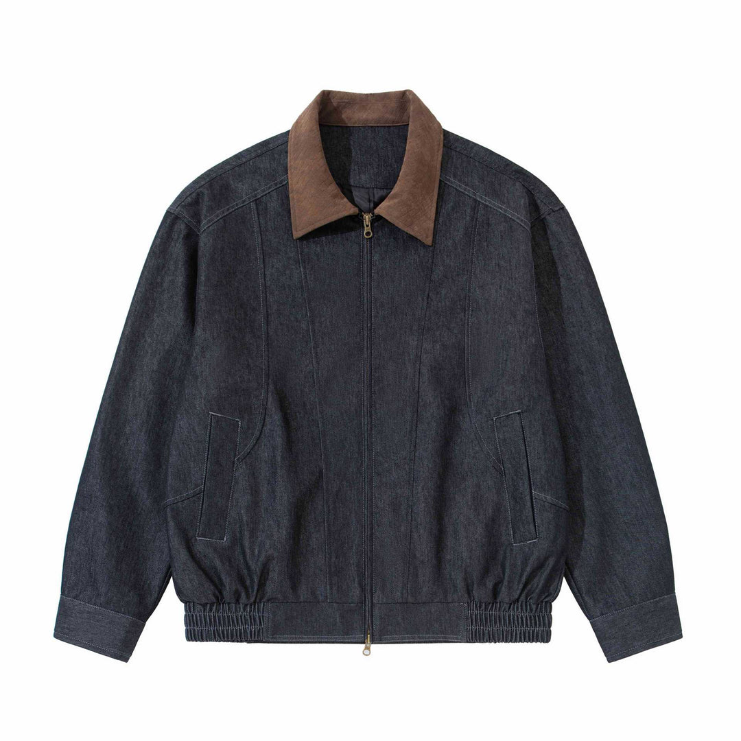 Herren Boxy-Denim-Blousonjacke mit Wildlederkragen und elastischem Saum Drune