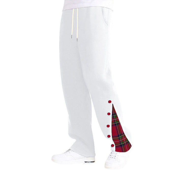 Unisex nan weite Relax-Jogginghose mit seitlicher Druckknopfleiste und kariertem Einsatz Drune