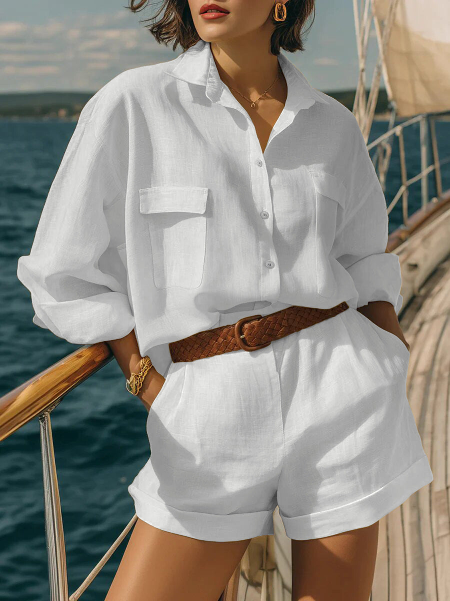 Damen Luftiges Kurzarm-Hemd und Shorts-Set Drune