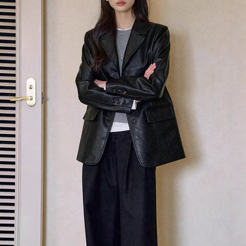 Damen Modischer Lederblazer Drune
