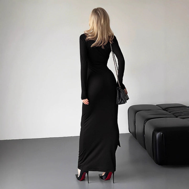 Damen Elegantes Maxikleid mit tiefem V-Ausschnitt und seitlichem Schlitz Drune