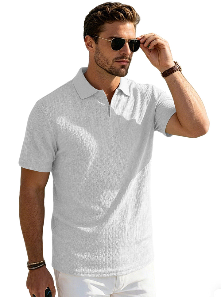 Herren nan elegantes Kurzarm-Polo aus strukturierter Micro-Jacquard-Baumwollmischung mit formstabilem Hemdkragen Drune