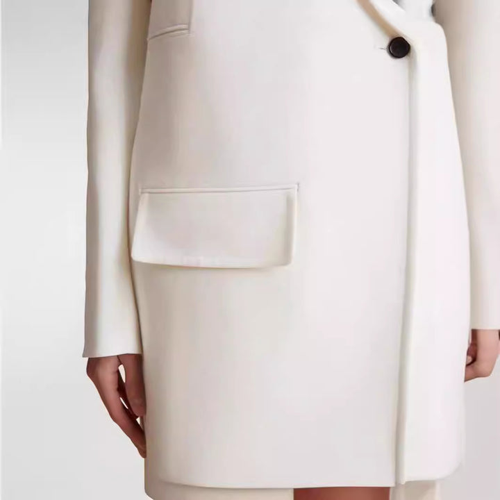 Damen Minimalistischer Longblazer mit asymmetrischer Ein‑Knopf‑Front und cleanem Longline‑Schnitt Drune